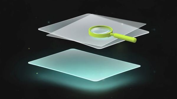 Layered document sheets with a magnifying glass — an APA annotation's two parts: summary and evaluation