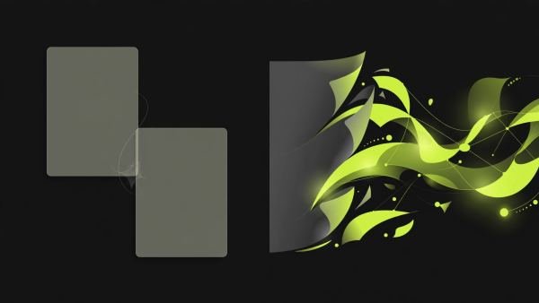 Two near-identical grey documents beside a document transforming into new shapes — patchwriting versus genuine paraphrasing
