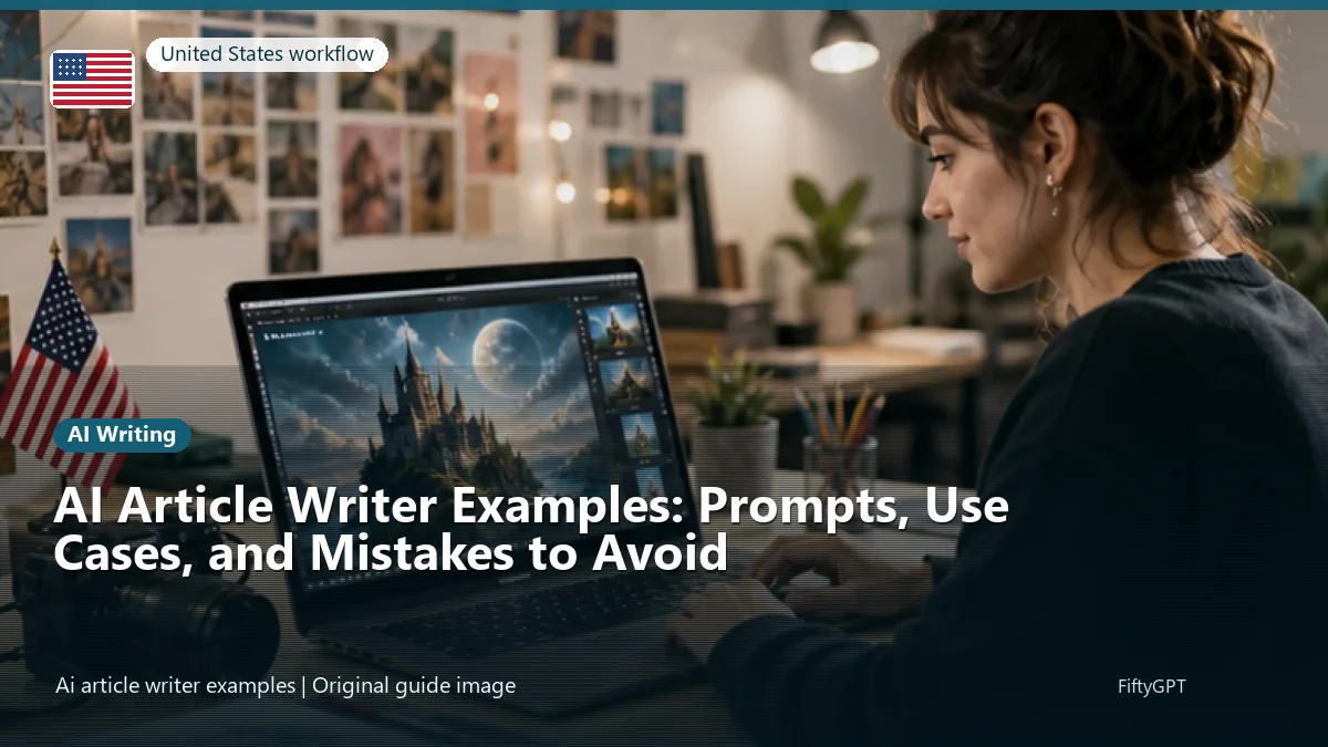 United States person using an online ai writing workflow for AI Article Writer Examples: Prompts, Use Cases, and Mistakes to Avoid