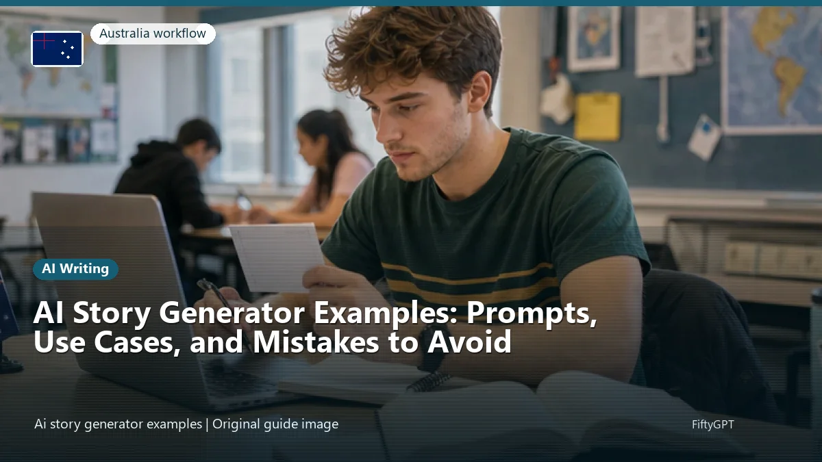 Australia person using an online ai writing workflow for AI Story Generator Examples: Prompts, Use Cases, and Mistakes to Avoid