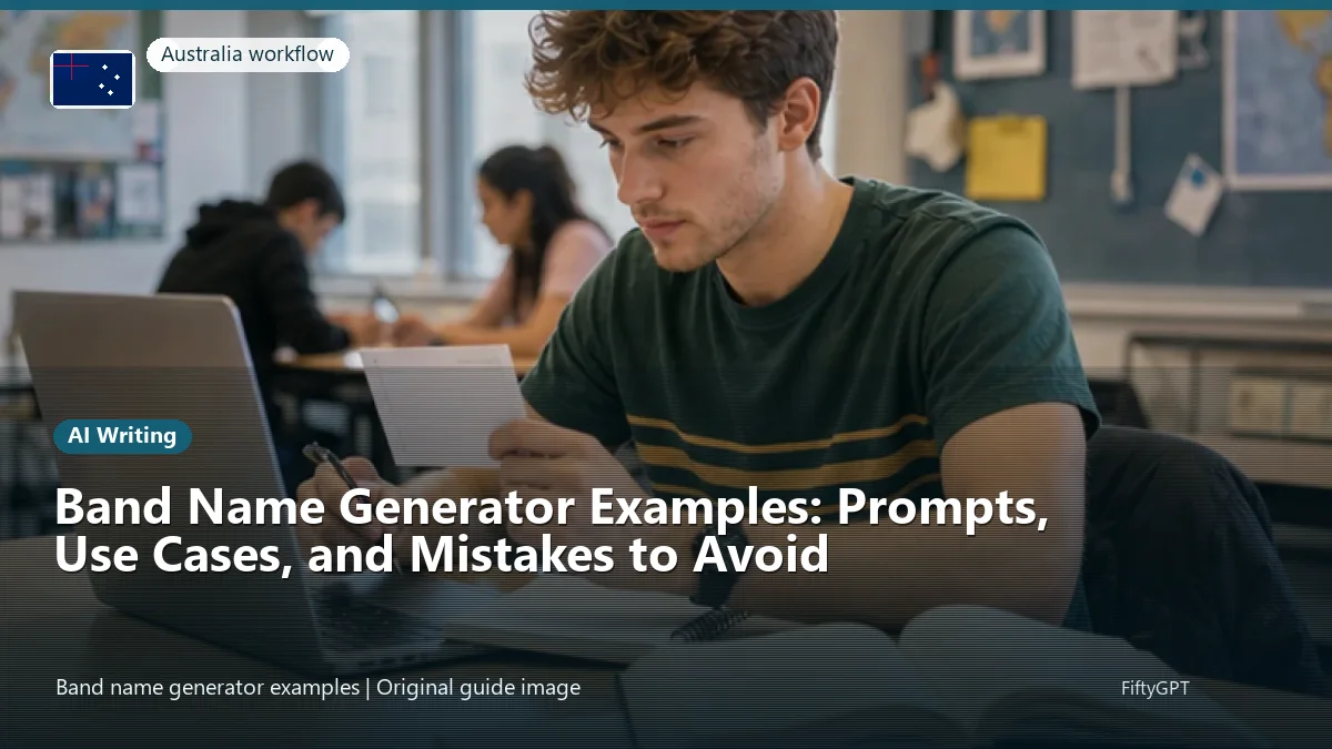Australia person using an online ai writing workflow for Band Name Generator Examples: Prompts, Use Cases, and Mistakes to Avoid