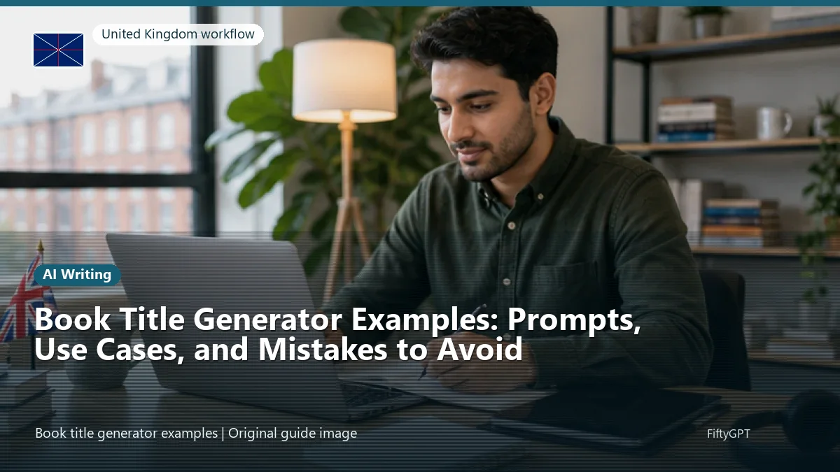 United Kingdom person using an online ai writing workflow for Book Title Generator Examples: Prompts, Use Cases, and Mistakes to Avoid