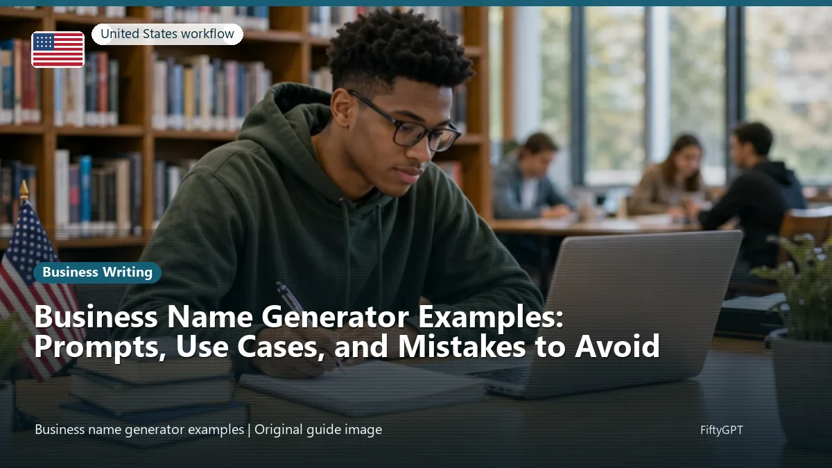 United States person using an online business writing workflow for Business Name Generator Examples: Prompts, Use Cases, and Mistakes to Avoid