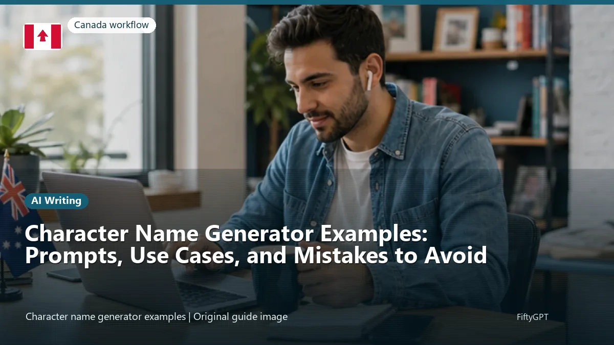 Canada person using an online ai writing workflow for Character Name Generator Examples: Prompts, Use Cases, and Mistakes to Avoid