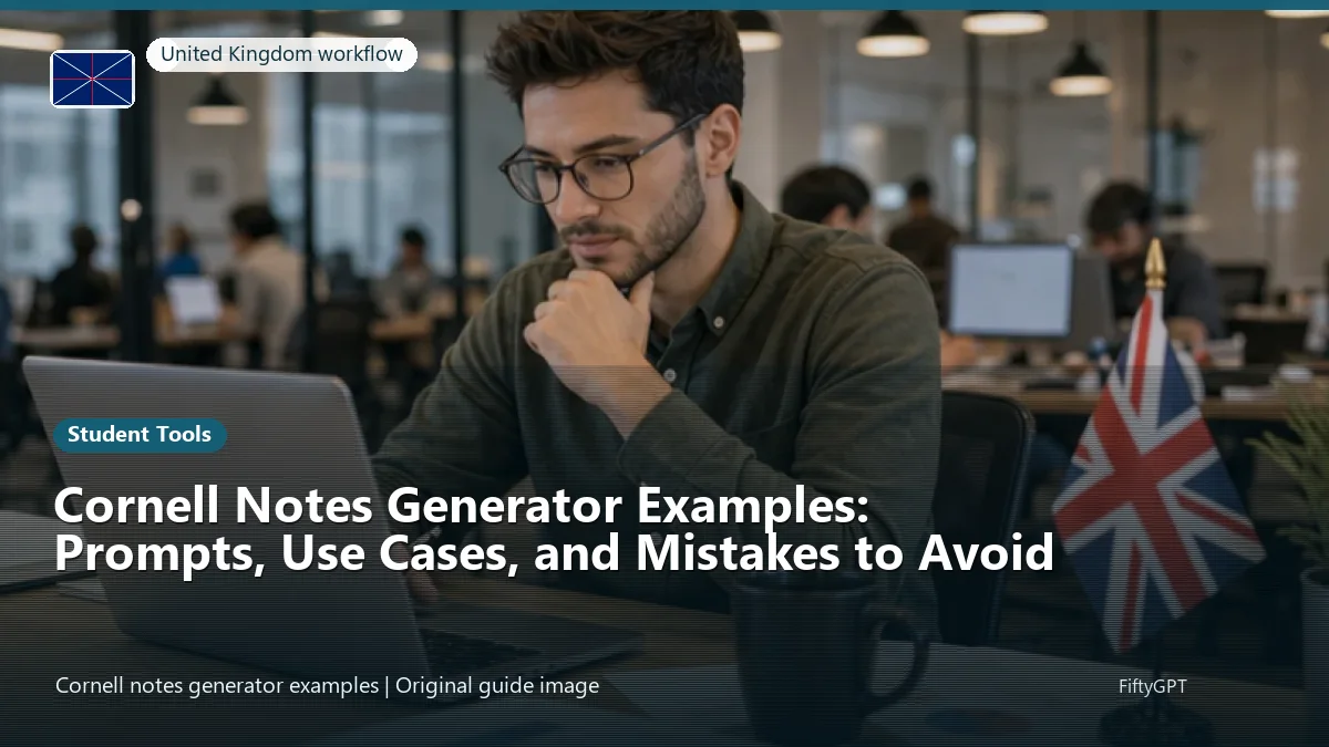 United Kingdom person using an online student tools workflow for Cornell Notes Generator Examples: Prompts, Use Cases, and Mistakes to Avoid