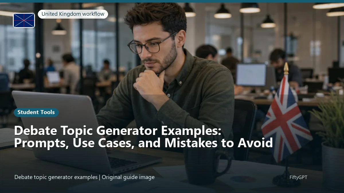 United Kingdom person using an online student tools workflow for Debate Topic Generator Examples: Prompts, Use Cases, and Mistakes to Avoid