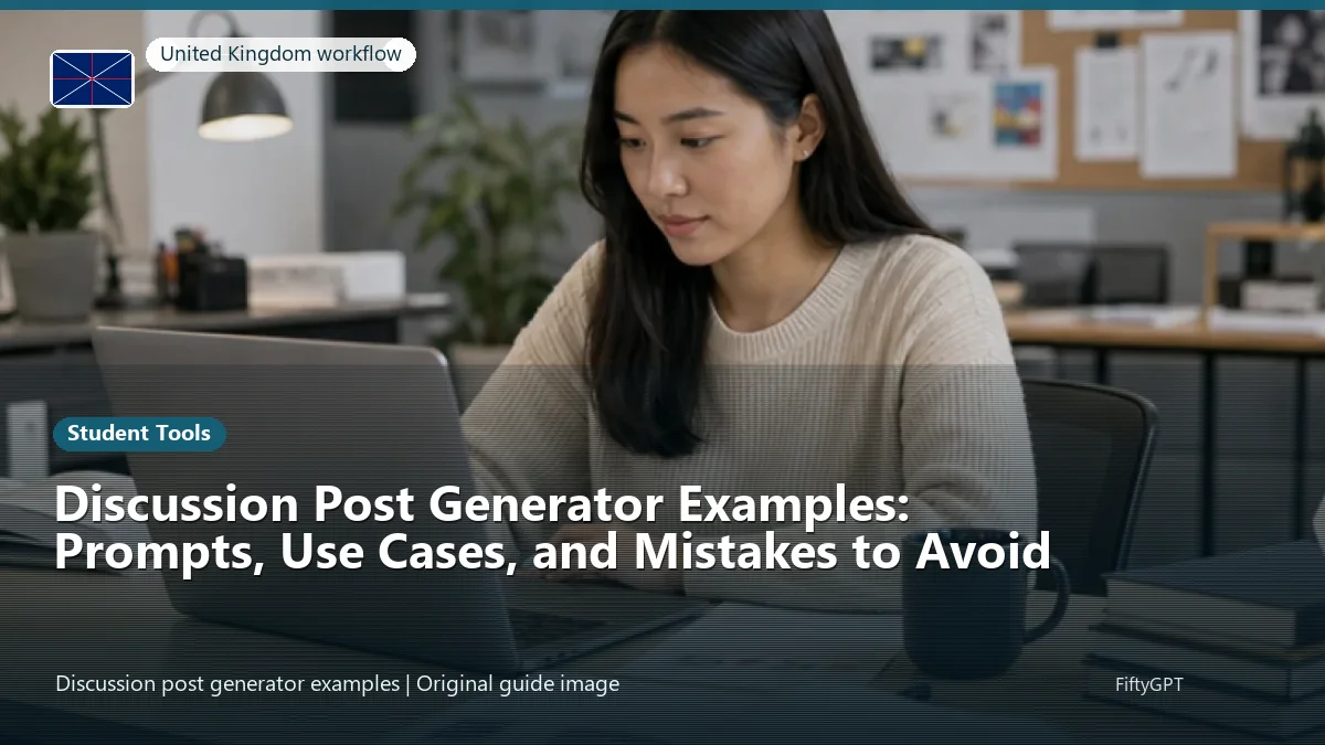 United Kingdom person using an online student tools workflow for Discussion Post Generator Examples: Prompts, Use Cases, and Mistakes to Avoid