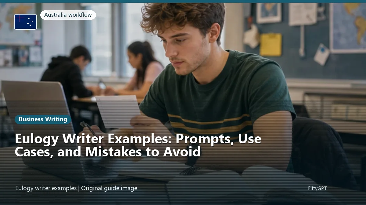 Australia person using an online business writing workflow for Eulogy Writer Examples: Prompts, Use Cases, and Mistakes to Avoid