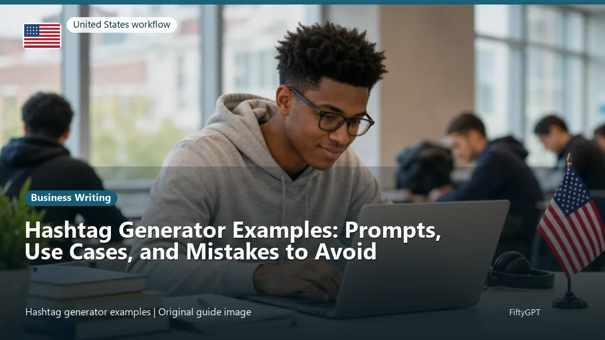 United States person using an online business writing workflow for Hashtag Generator Examples: Prompts, Use Cases, and Mistakes to Avoid