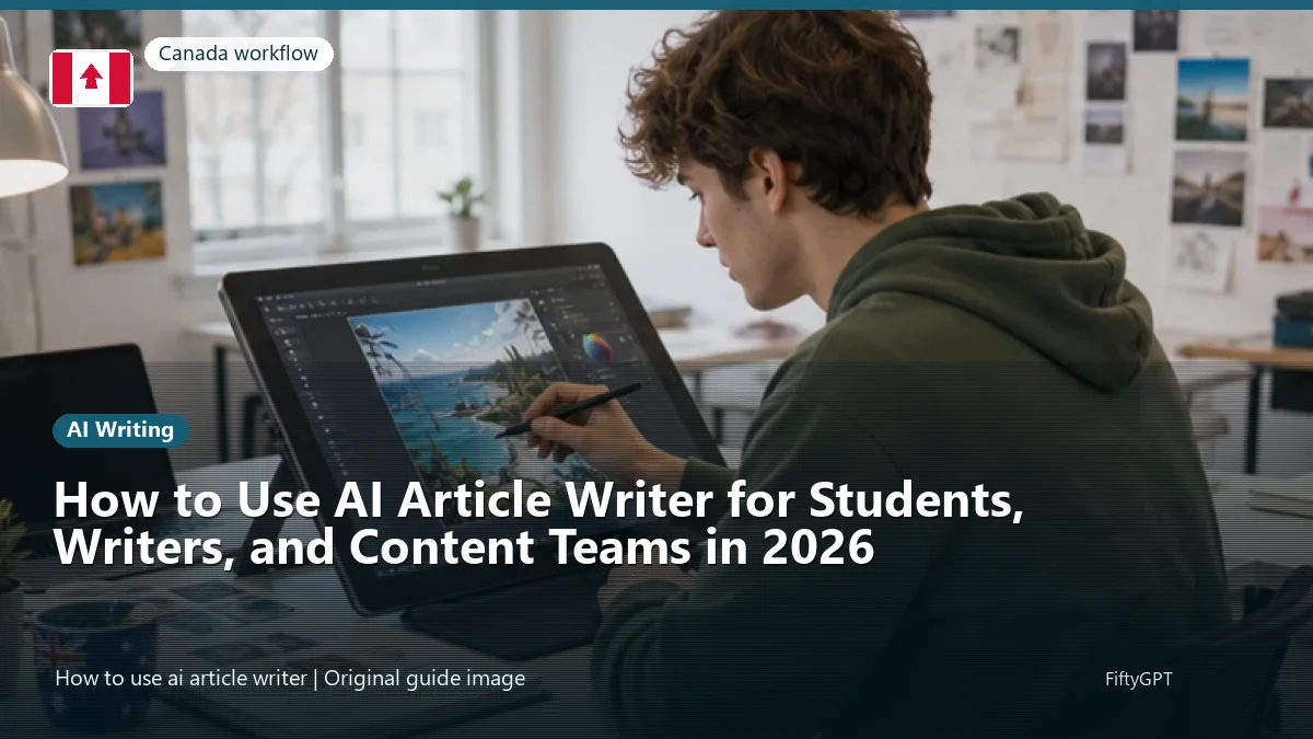 Canada person using an online ai writing workflow for How to Use AI Article Writer for Students, Writers, and Content Teams in 2026