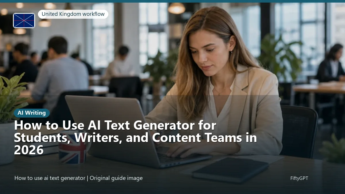 United Kingdom person using an online ai writing workflow for How to Use AI Text Generator for Students, Writers, and Content Teams in 2026