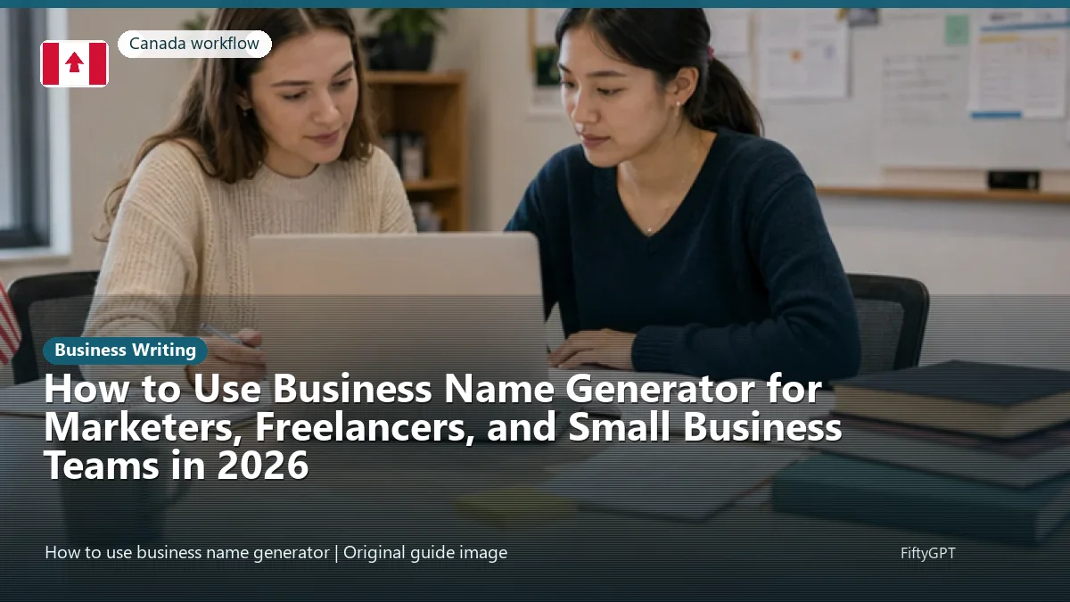 Canada person using an online business writing workflow for How to Use Business Name Generator for Marketers, Freelancers, and Small Business Teams in 2026