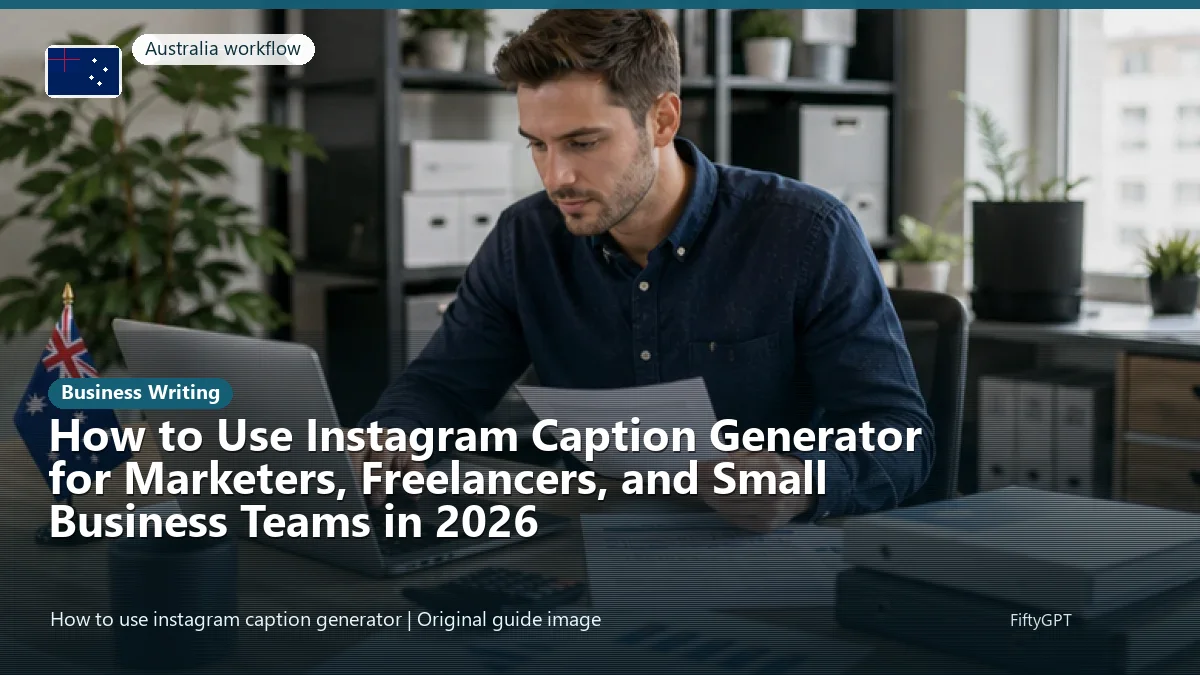 Australia person using an online business writing workflow for How to Use Instagram Caption Generator for Marketers, Freelancers, and Small Business Teams in 2026