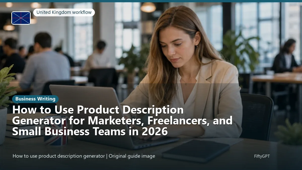 United Kingdom person using an online business writing workflow for How to Use Product Description Generator for Marketers, Freelancers, and Small Business Teams in 2026