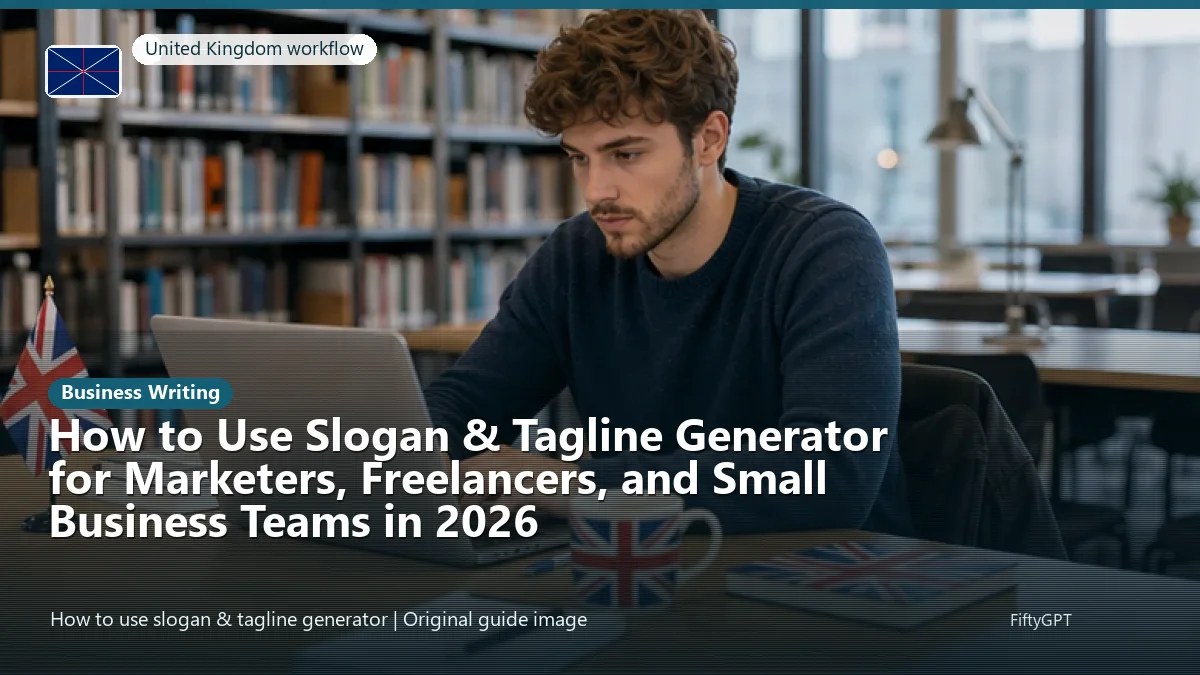 United Kingdom person using an online business writing workflow for How to Use Slogan & Tagline Generator for Marketers, Freelancers, and Small Business Teams in 2026