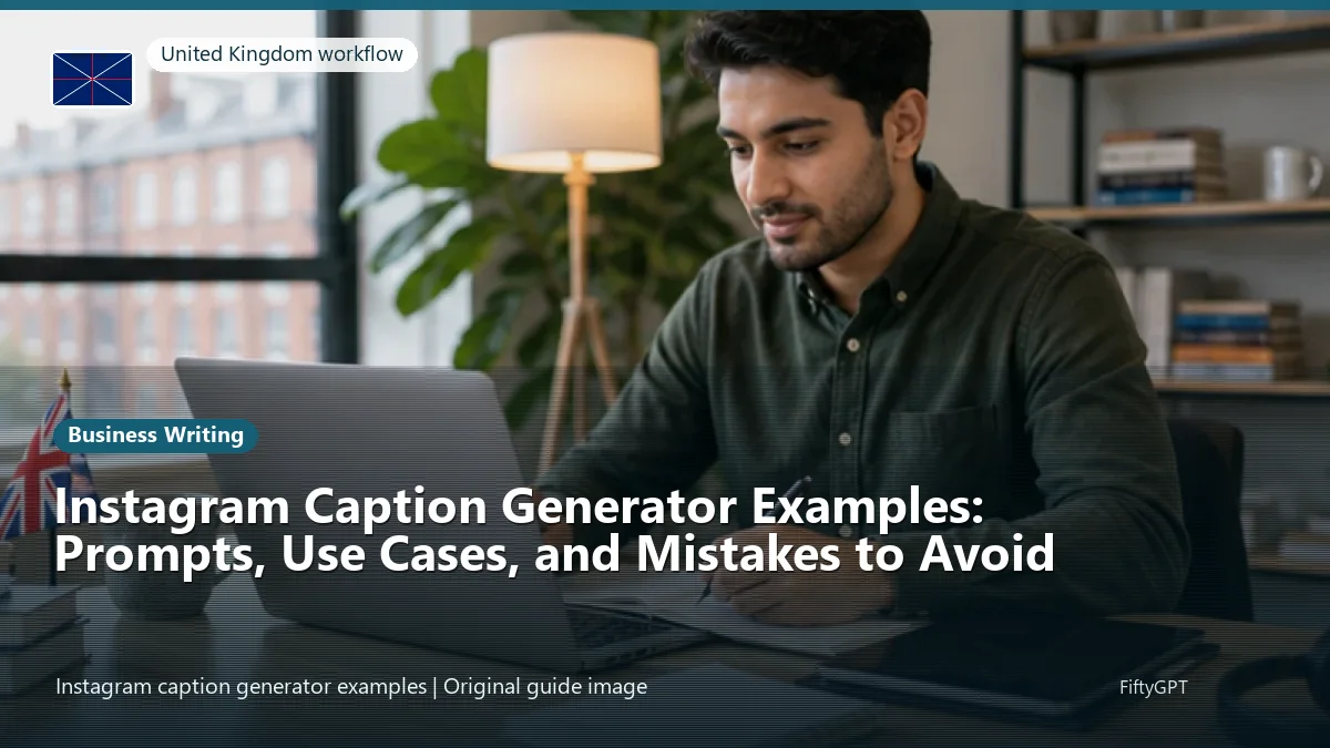 United Kingdom person using an online business writing workflow for Instagram Caption Generator Examples: Prompts, Use Cases, and Mistakes to Avoid