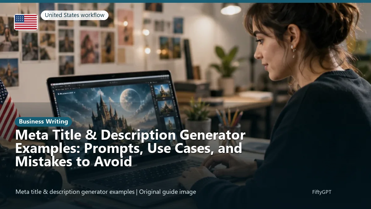 United States person using an online business writing workflow for Meta Title & Description Generator Examples: Prompts, Use Cases, and Mistakes to Avoid