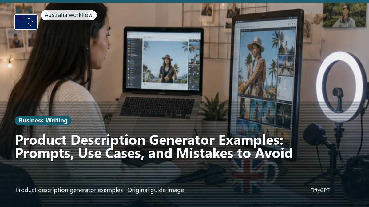 Australia person using an online business writing workflow for Product Description Generator Examples: Prompts, Use Cases, and Mistakes to Avoid