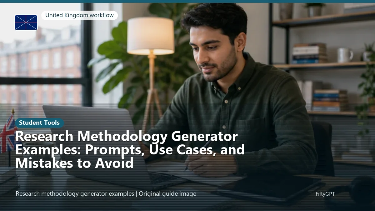 United Kingdom person using an online student tools workflow for Research Methodology Generator Examples: Prompts, Use Cases, and Mistakes to Avoid