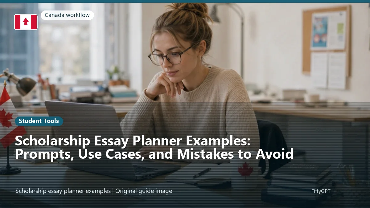Canada person using an online student tools workflow for Scholarship Essay Planner Examples: Prompts, Use Cases, and Mistakes to Avoid