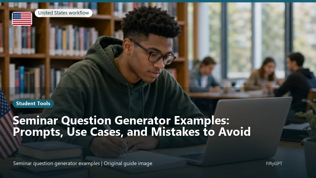 United States person using an online student tools workflow for Seminar Question Generator Examples: Prompts, Use Cases, and Mistakes to Avoid