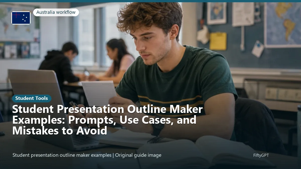 Australia person using an online student tools workflow for Student Presentation Outline Maker Examples: Prompts, Use Cases, and Mistakes to Avoid