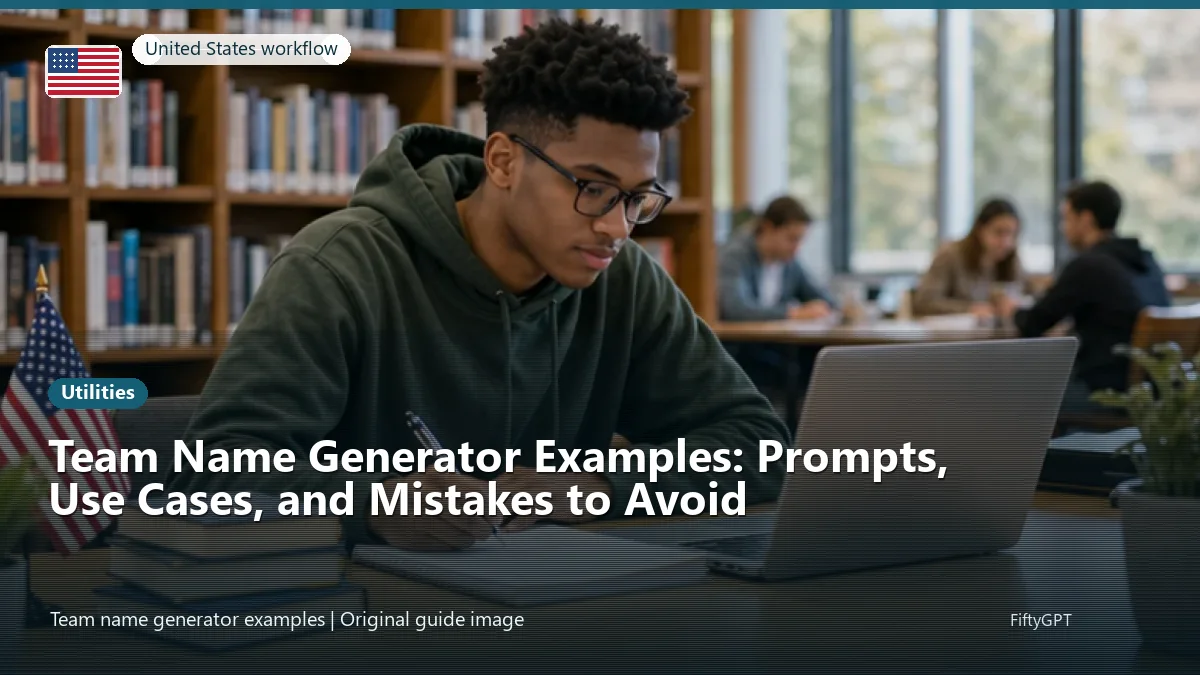 United States person using an online utilities workflow for Team Name Generator Examples: Prompts, Use Cases, and Mistakes to Avoid