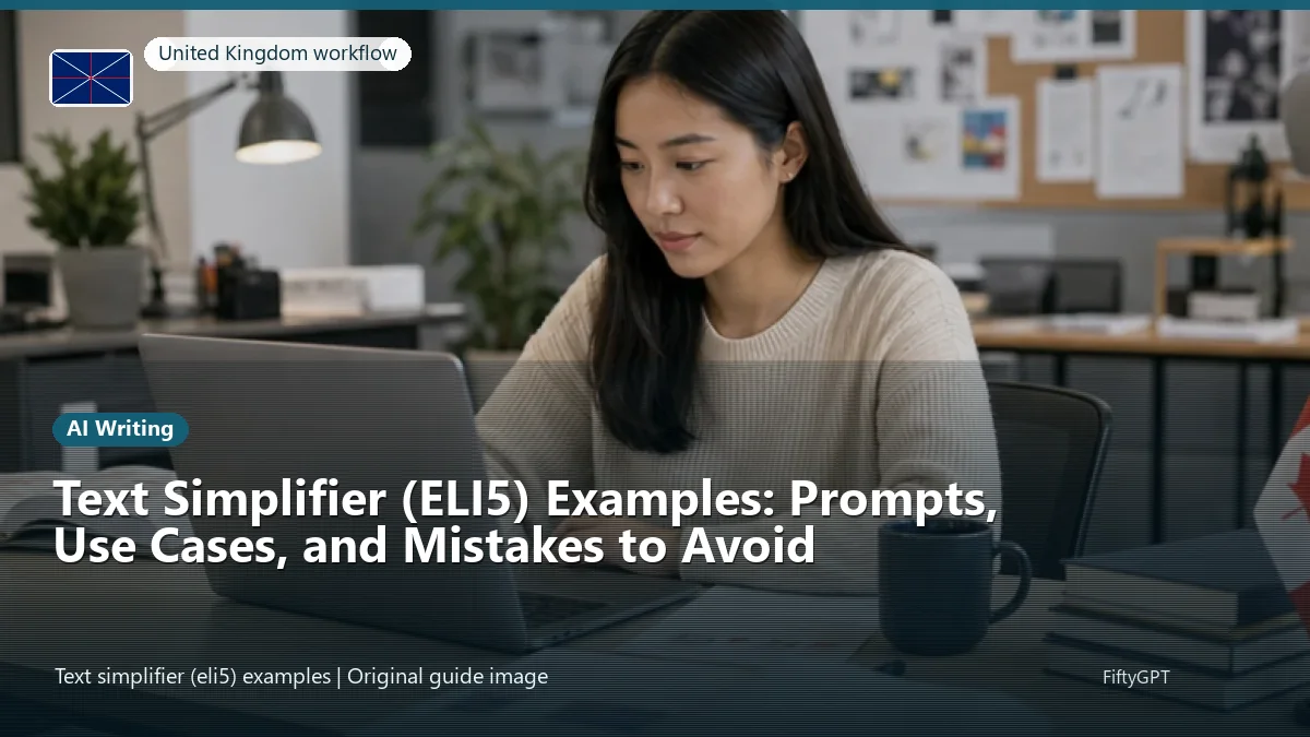 United Kingdom person using an online ai writing workflow for Text Simplifier (ELI5) Examples: Prompts, Use Cases, and Mistakes to Avoid