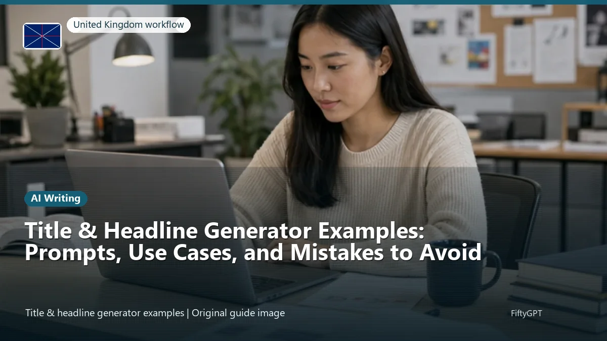United Kingdom person using an online ai writing workflow for Title & Headline Generator Examples: Prompts, Use Cases, and Mistakes to Avoid