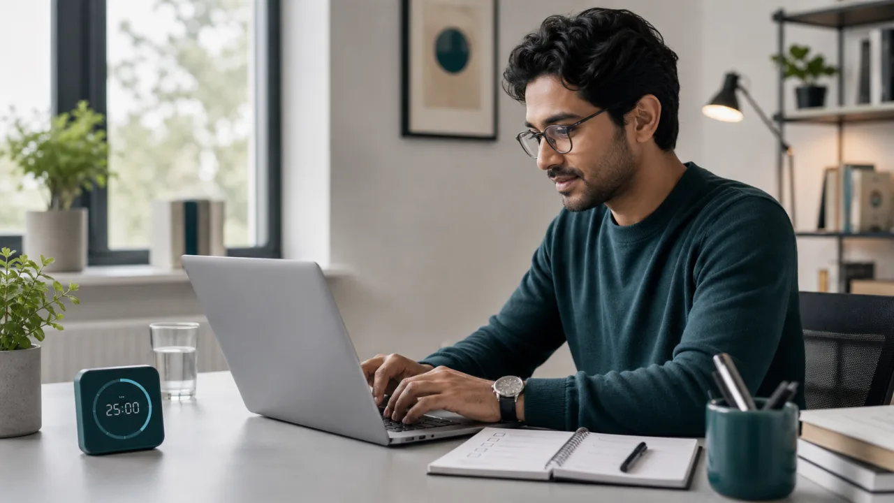 Person using Text Case Converter on a laptop in a clean workspace